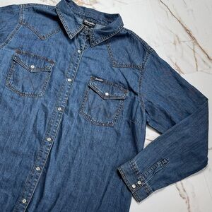 NWT WRANGLER RETRO Women’s DENIM LONG SLEEVE WESTERN SHIRT Sz 3XL Dark Blue